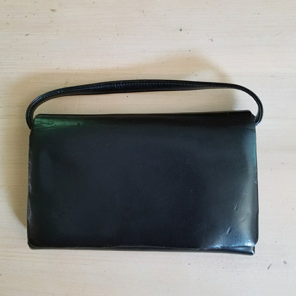Black leather handbag